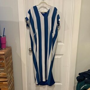 Blue and White Striped Maxi Dress